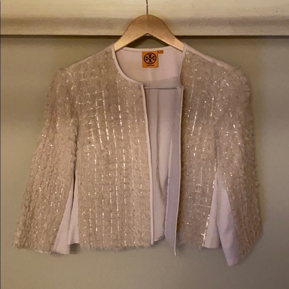 Tory Burch Pale Pink Silk & Wool Cropped Blazer